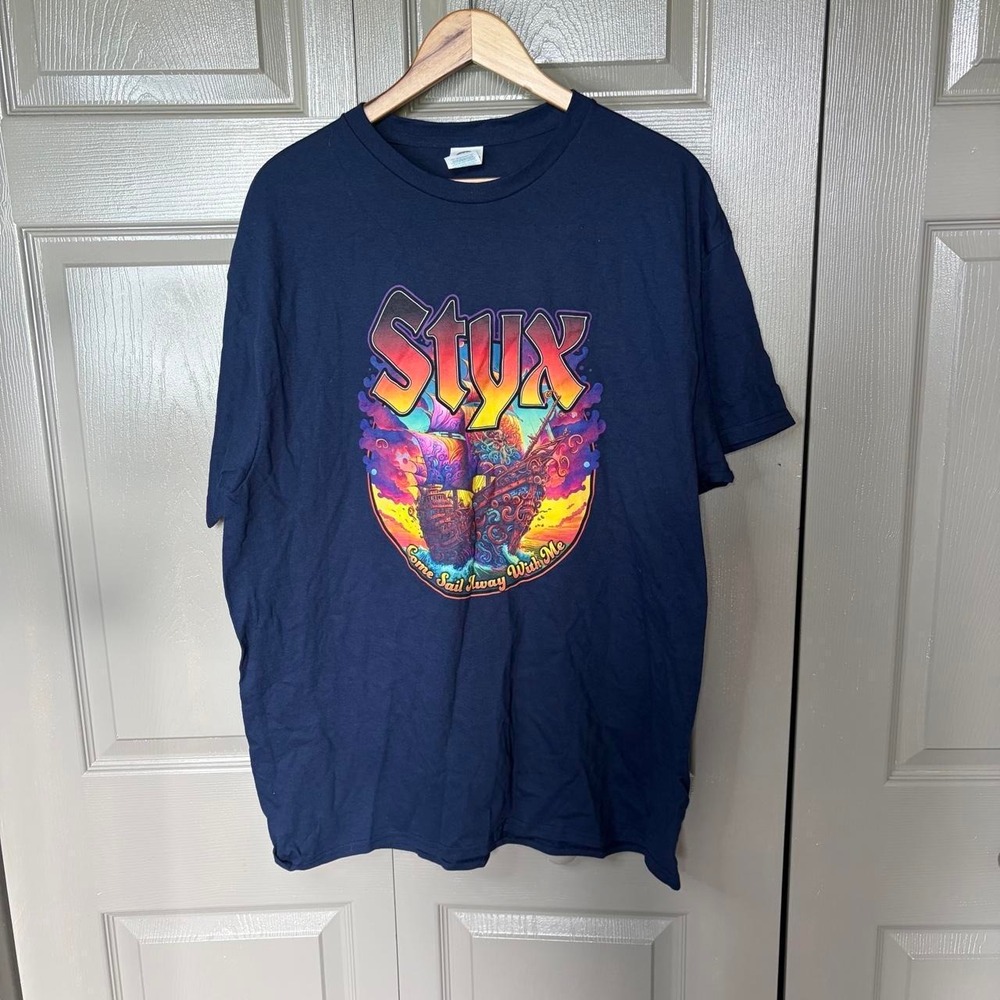 Styx Come Sail Away With Me Tour Band Tee Navy Blue Mens XL Delta Pro Weight
